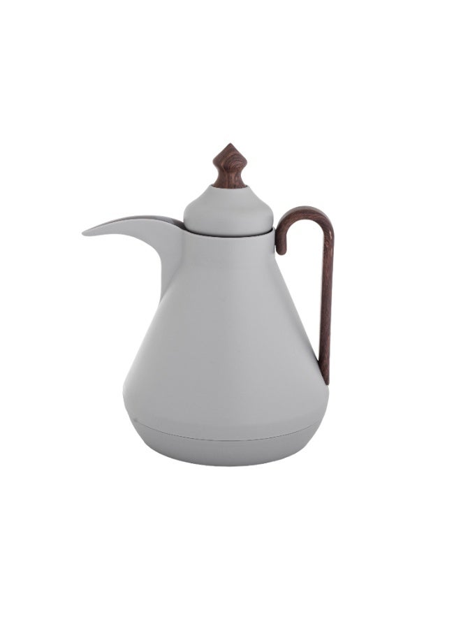 هوست ترمس مفرد للشاي والقهوة سعة 1 لتر رمادي يد خشبي - Image 1